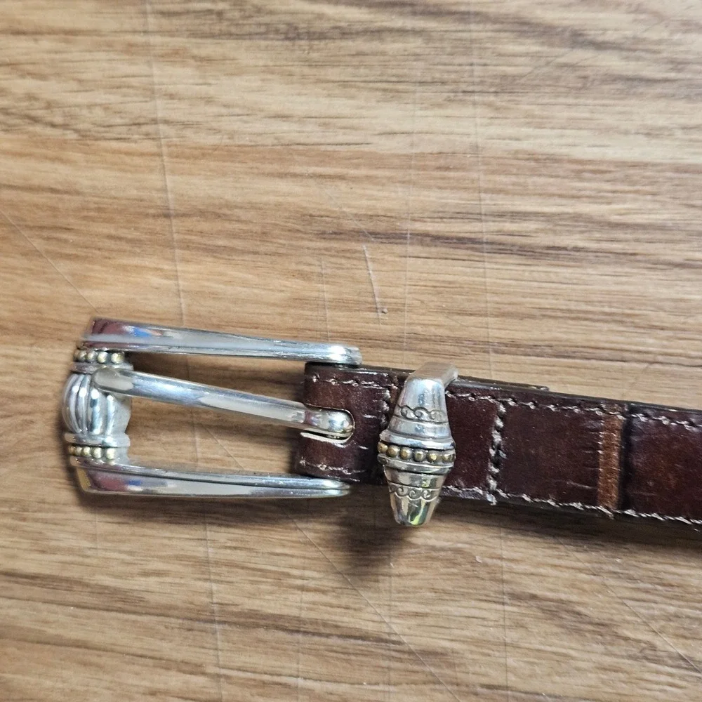 Brighton‎ 40608 Brown Croc Embossed Leather Belt Silver Gold Tone Buckle Size 30